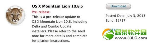 Mac OS X Mountain Lion 10.8.5 beta3ع